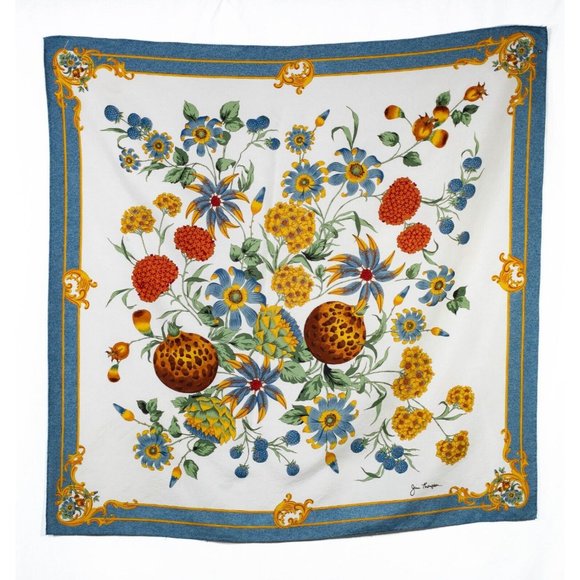 Jim Thompson Accessories - Vtg Jim Thompson Signed Pure Silk Square Scarf Botanical Motif 32x32 Hand-rolled